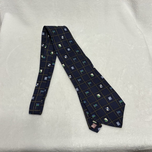 Chaps Ralph Lauren 100% Silk Necktie Navy Blue Crest Flag Preppy Men's Tie - Picture 4 of 12